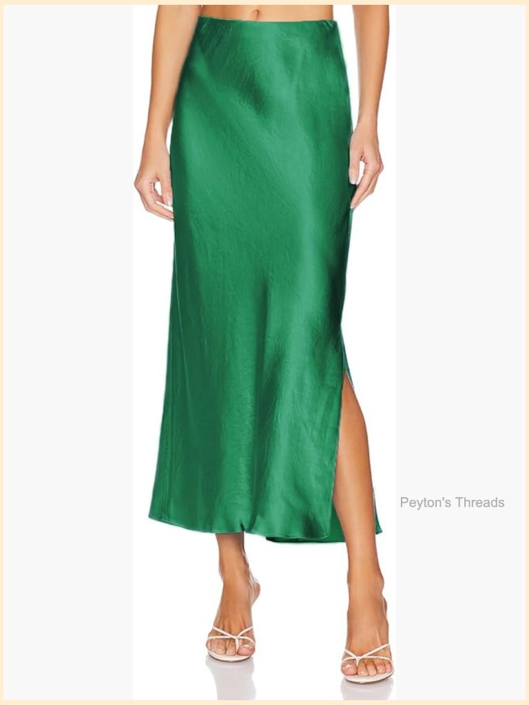 Satin Maxi Slit Skirt With Elastic Waistband, Side Slit, A-Line Flowy Hem